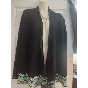 Exclusively Misook Womens Black Open Front Cardigan Size Medium Chevron Pattern